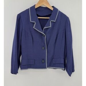 Weathervane Handmacher Women's Navy Blue Cropped Blazer Classic Style See Measur